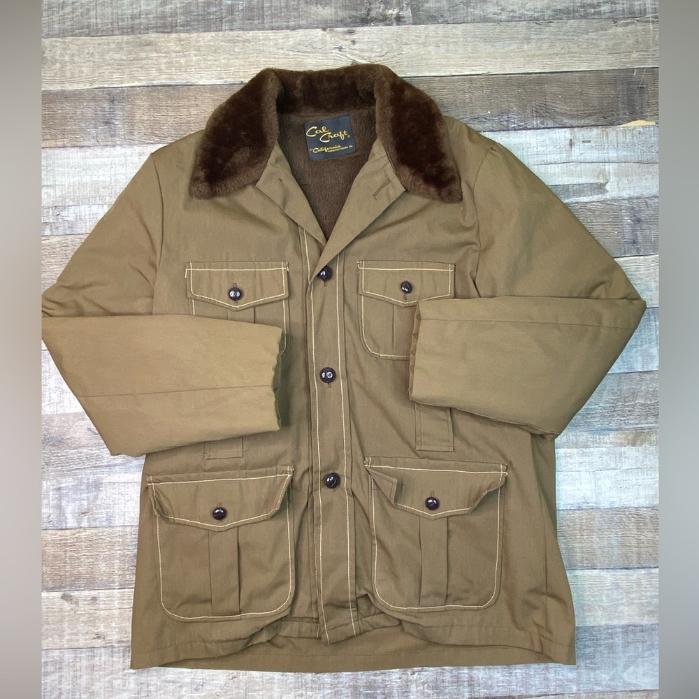 Vintage 70s Cal Craft Men's Brown Jacket with Fur Collar Western Rancher Mens L